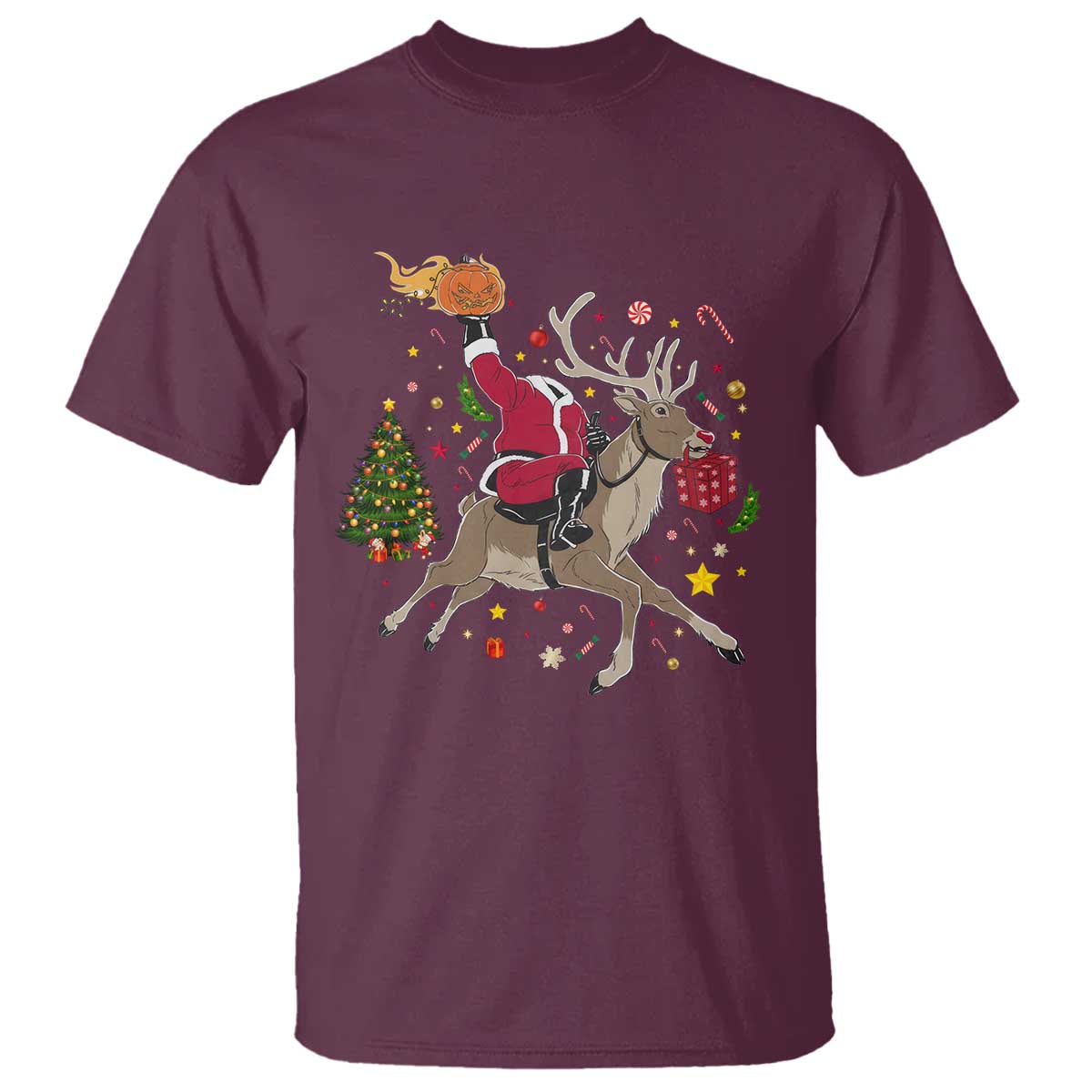 Funny Santa Headless Horseman T Shirt Christmas Halloween Gift TS12 Maroon Print Your Wear