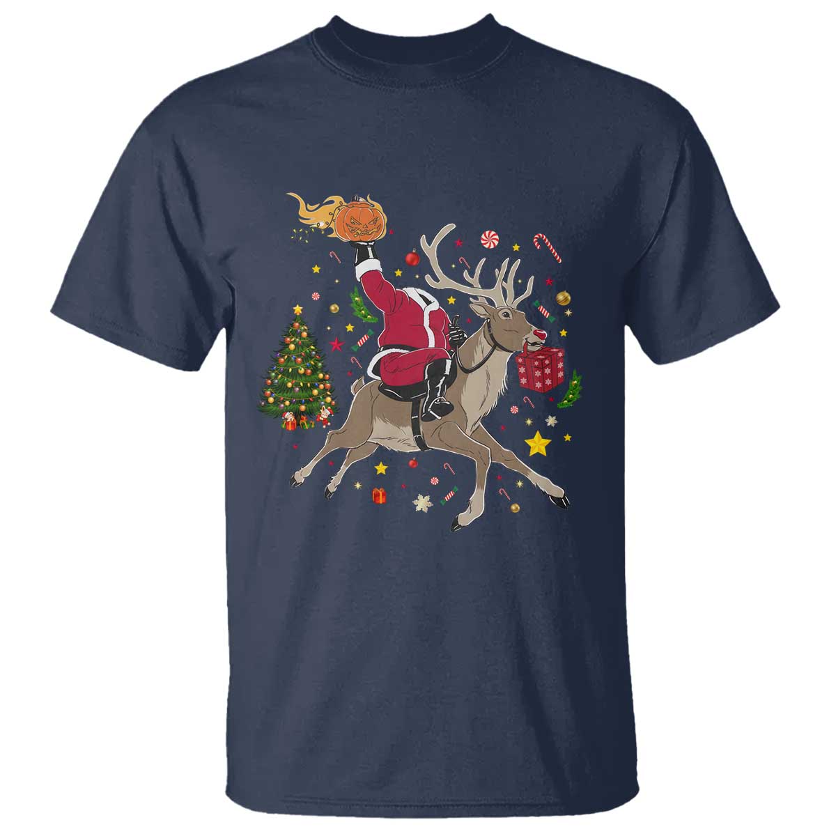 Funny Santa Headless Horseman T Shirt Christmas Halloween Gift TS12 Navy Print Your Wear