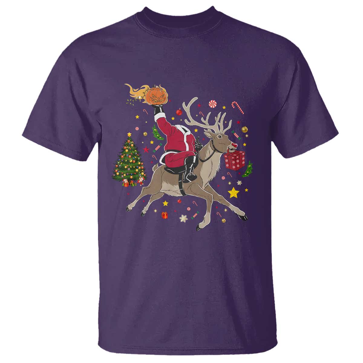 Funny Santa Headless Horseman T Shirt Christmas Halloween Gift TS12 Purple Print Your Wear