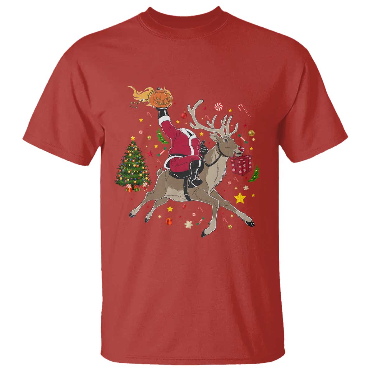 Funny Santa Headless Horseman T Shirt Christmas Halloween Gift TS12 Red Print Your Wear