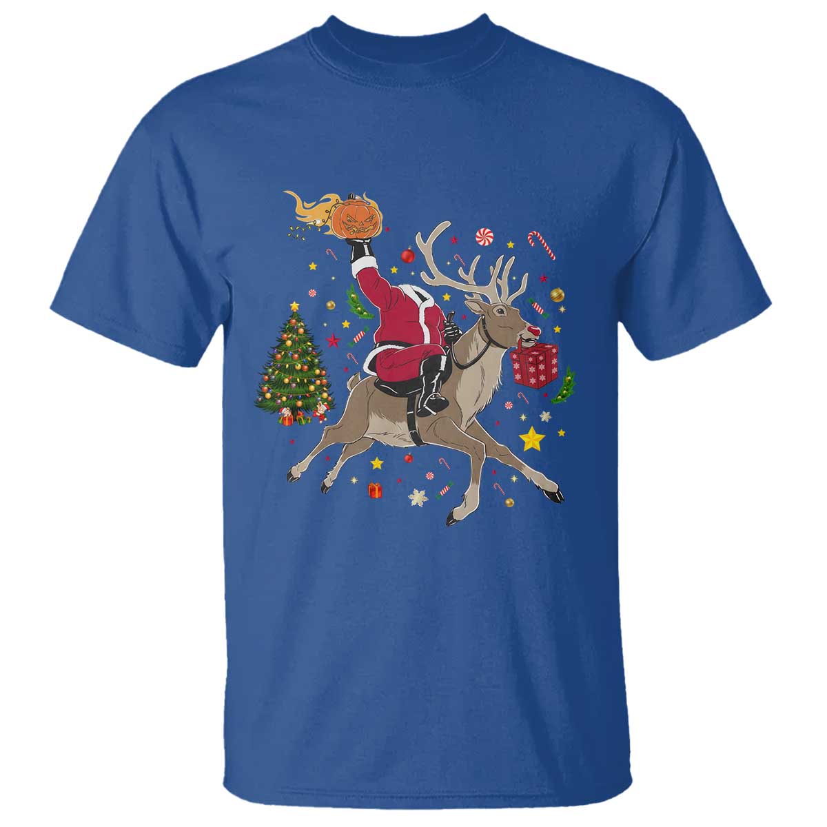 Funny Santa Headless Horseman T Shirt Christmas Halloween Gift TS12 Royal Blue Print Your Wear
