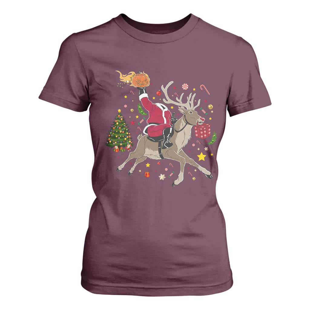 Funny Santa Headless Horseman T Shirt For Women Christmas Halloween Gift TS12 Maroon Print Your Wear