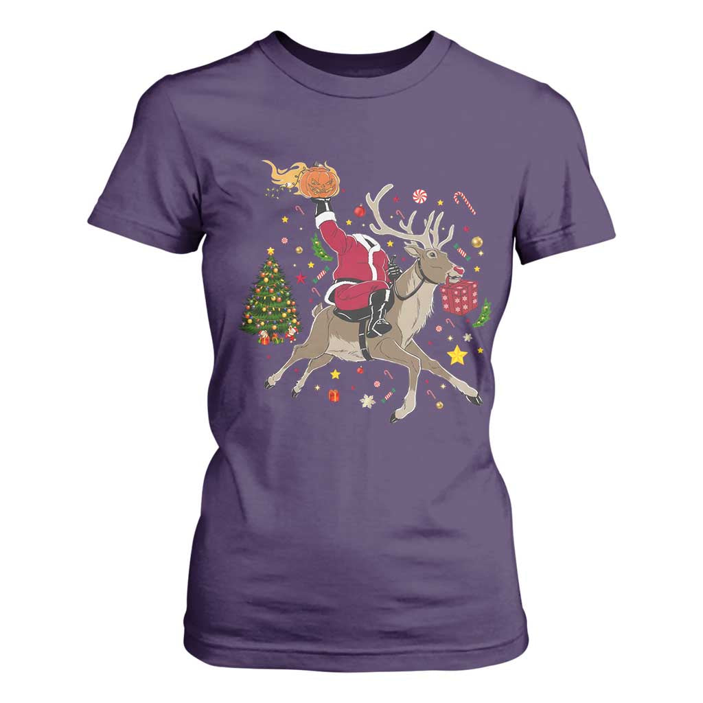 Funny Santa Headless Horseman T Shirt For Women Christmas Halloween Gift TS12 Purple Print Your Wear