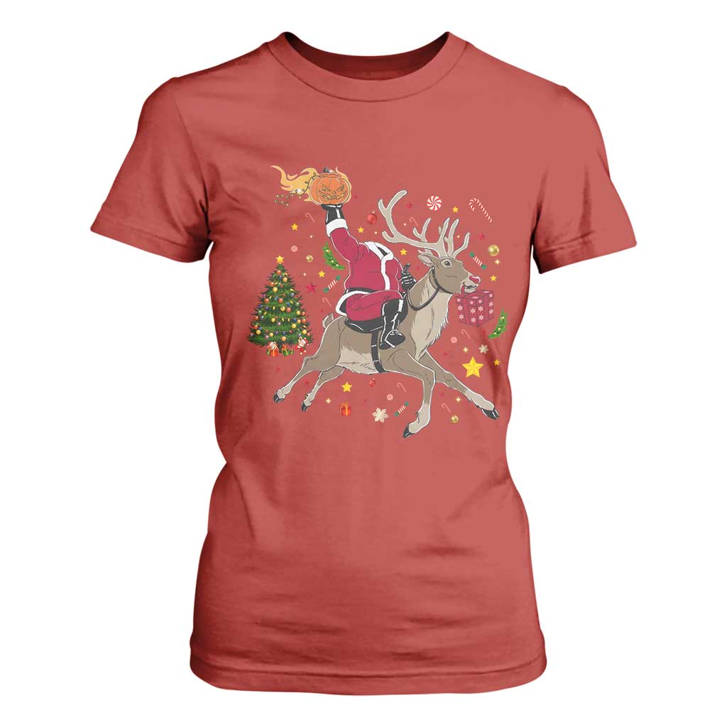 Funny Santa Headless Horseman T Shirt For Women Christmas Halloween Gift TS12 Red Print Your Wear