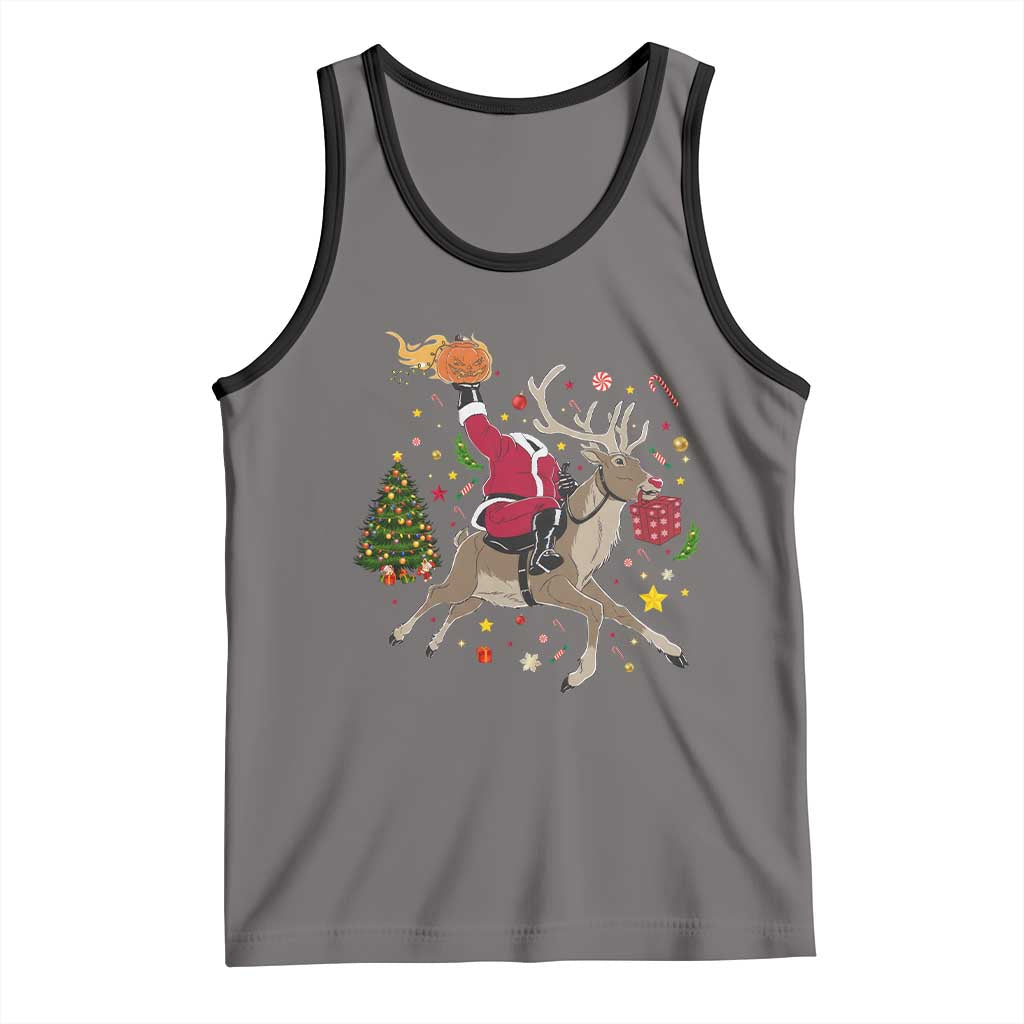Funny Santa Headless Horseman Tank Top Christmas Halloween Gift TS12 Deep Heather Black Print Your Wear