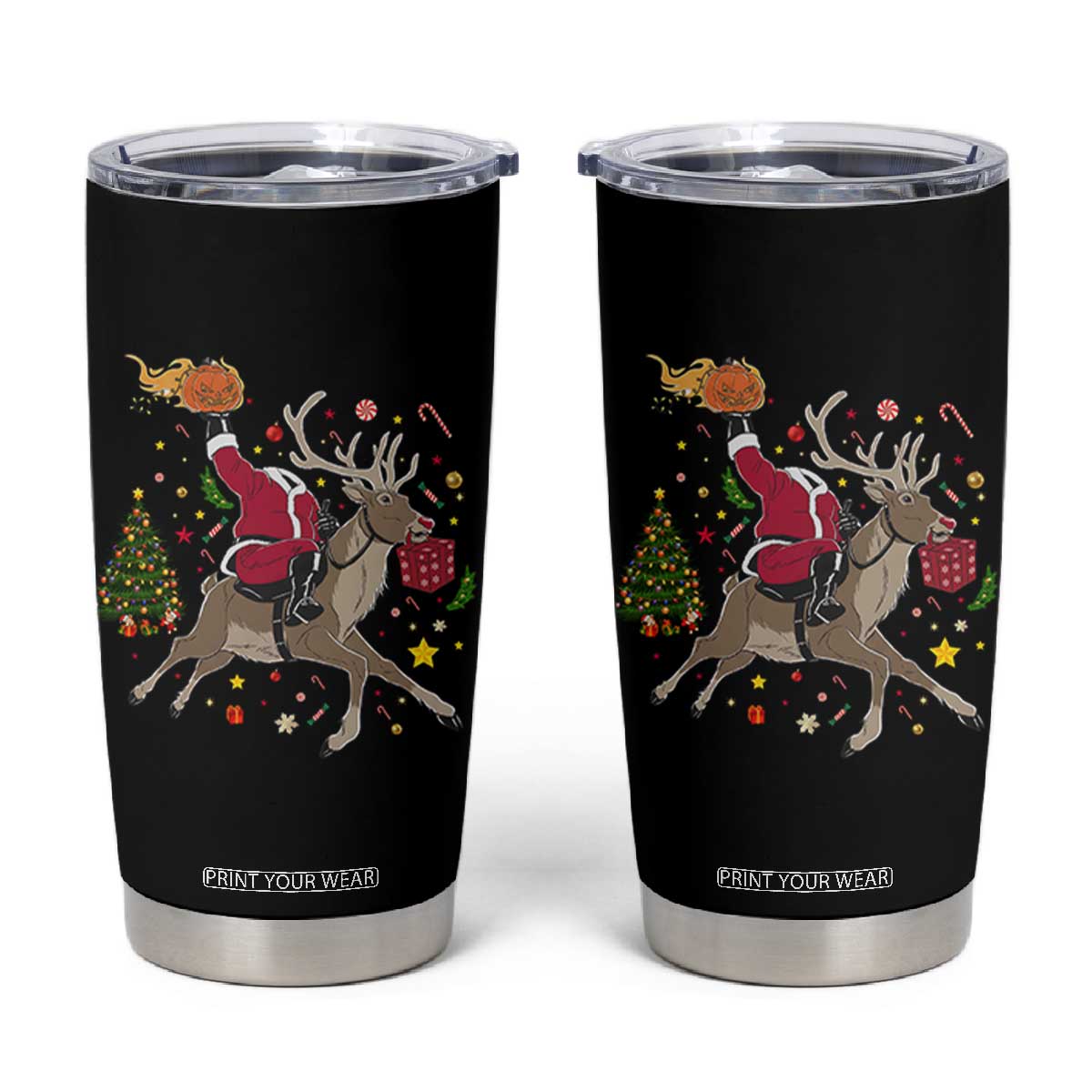 Funny Santa Headless Horseman Tumbler Cup Christmas Halloween Gift TS12 Black Print Your Wear