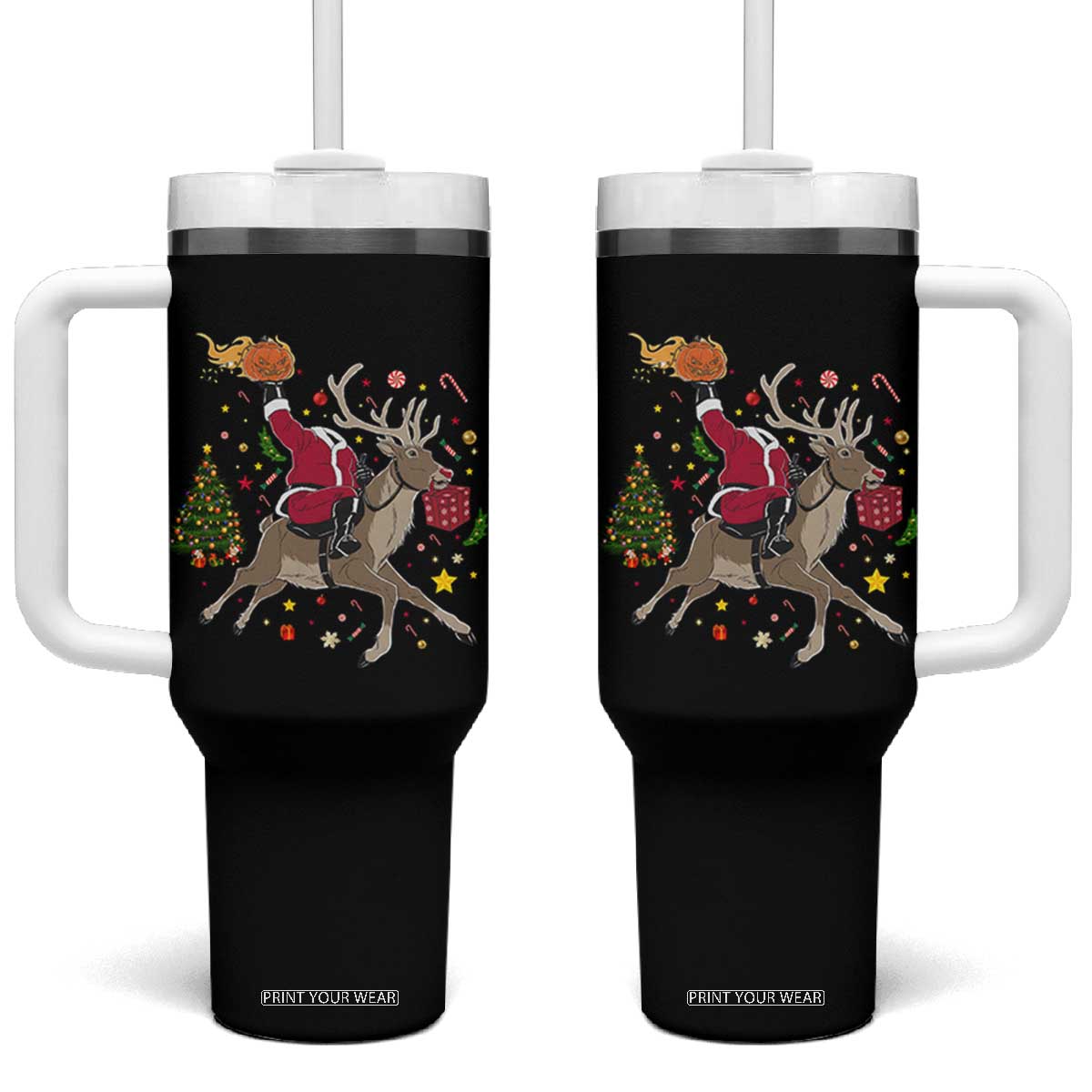 Funny Santa Headless Horseman Tumbler With Handle Christmas Halloween Gift TS12 One Size: 40 oz Black Print Your Wear