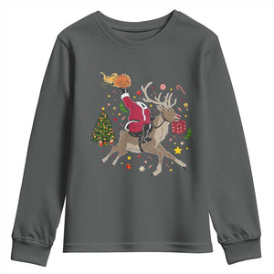 Funny Santa Headless Horseman Youth Sweatshirt Christmas Halloween Gift TS12 Dark Heather Print Your Wear
