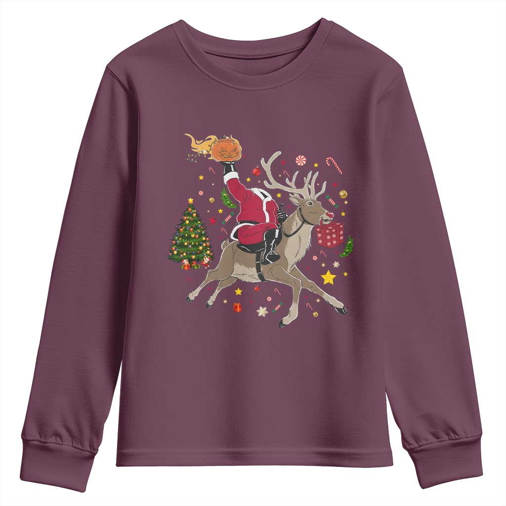 Funny Santa Headless Horseman Youth Sweatshirt Christmas Halloween Gift TS12 Maroon Print Your Wear