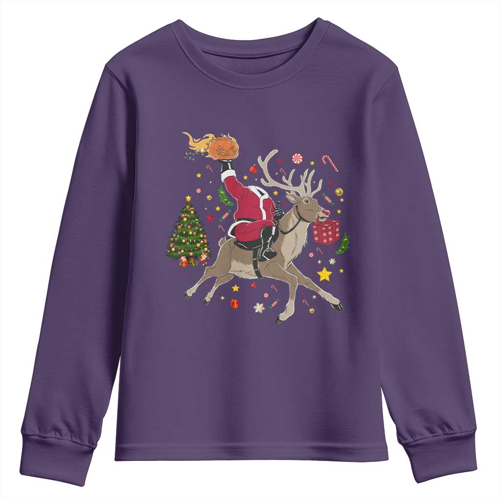 Funny Santa Headless Horseman Youth Sweatshirt Christmas Halloween Gift TS12 Purple Print Your Wear