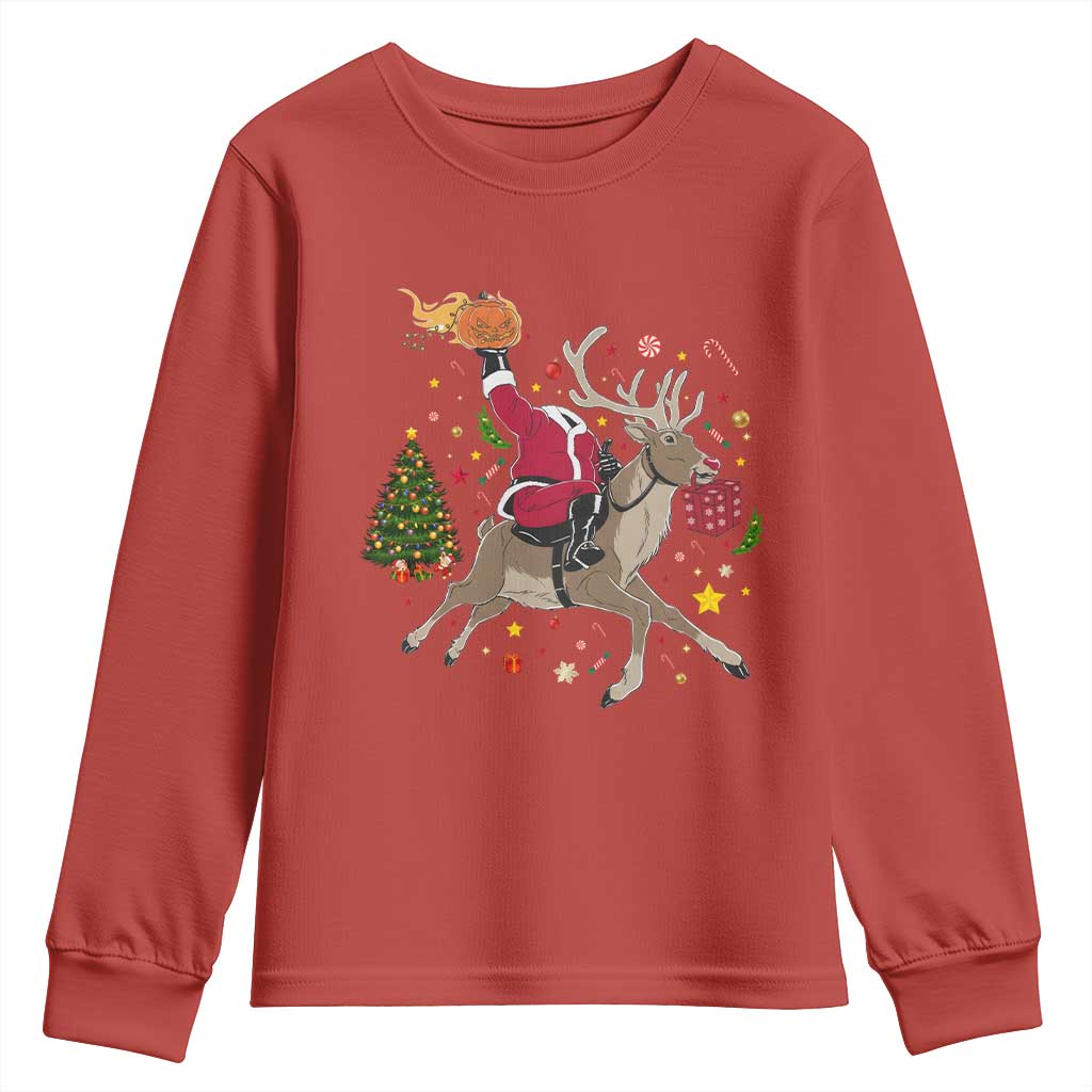 Funny Santa Headless Horseman Youth Sweatshirt Christmas Halloween Gift TS12 Red Print Your Wear