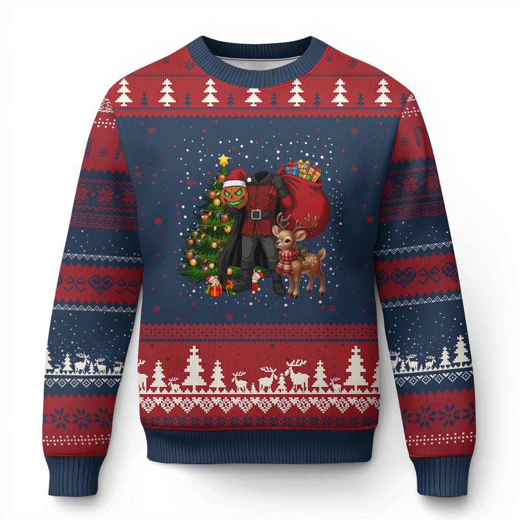 Headless Horseman Santa Ugly Christmas Sweater Funny Christmas Mashup Gift TS12 Navy Red Print Your Wear