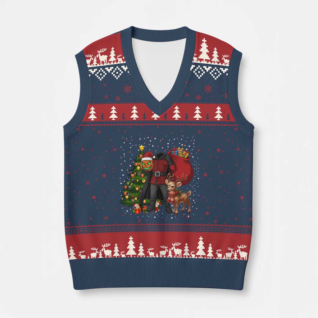 Headless Horseman Santa V-Neck Knit Sweater Vest Funny Xmas Mashup Gift TS12 Navy Red Print Your Wear