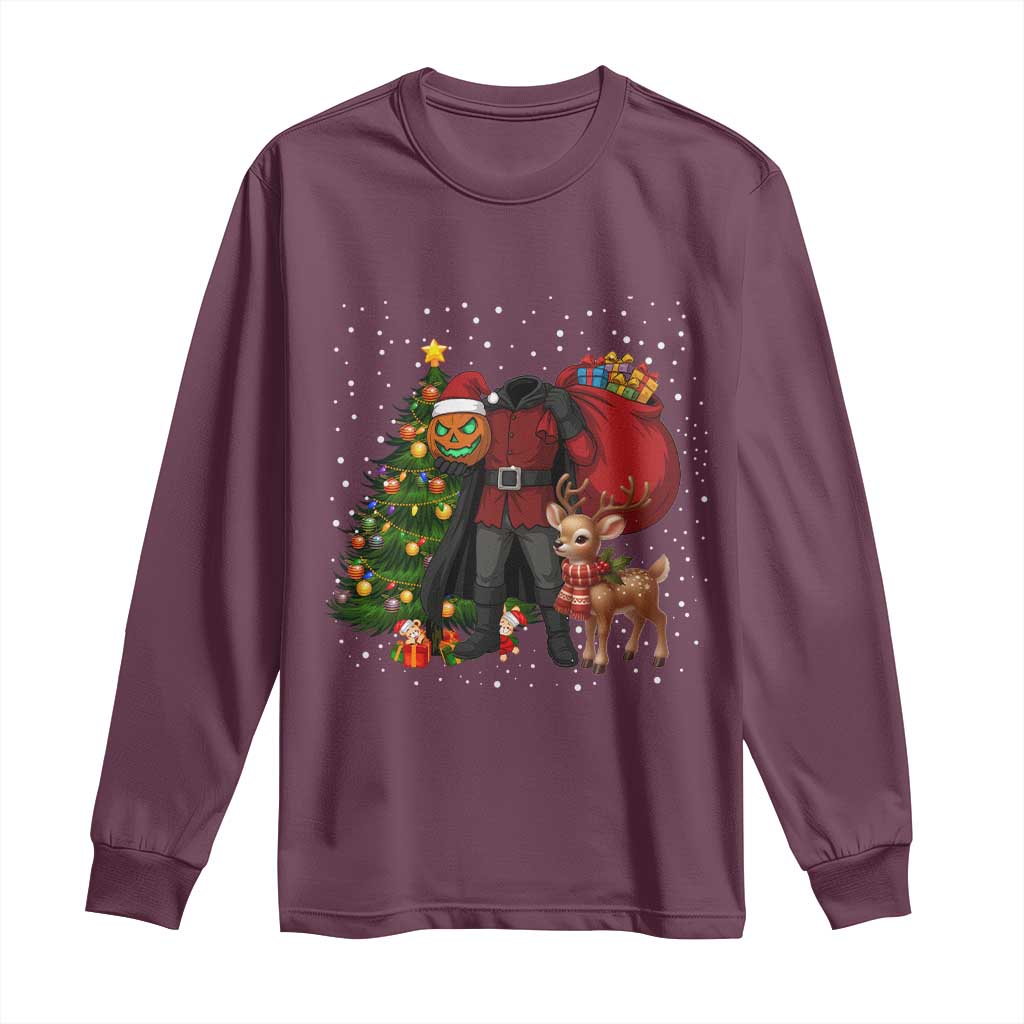 Headless Horseman Santa Long Sleeve Shirt Funny Christmas Mashup Gift TS12 Maroon Print Your Wear