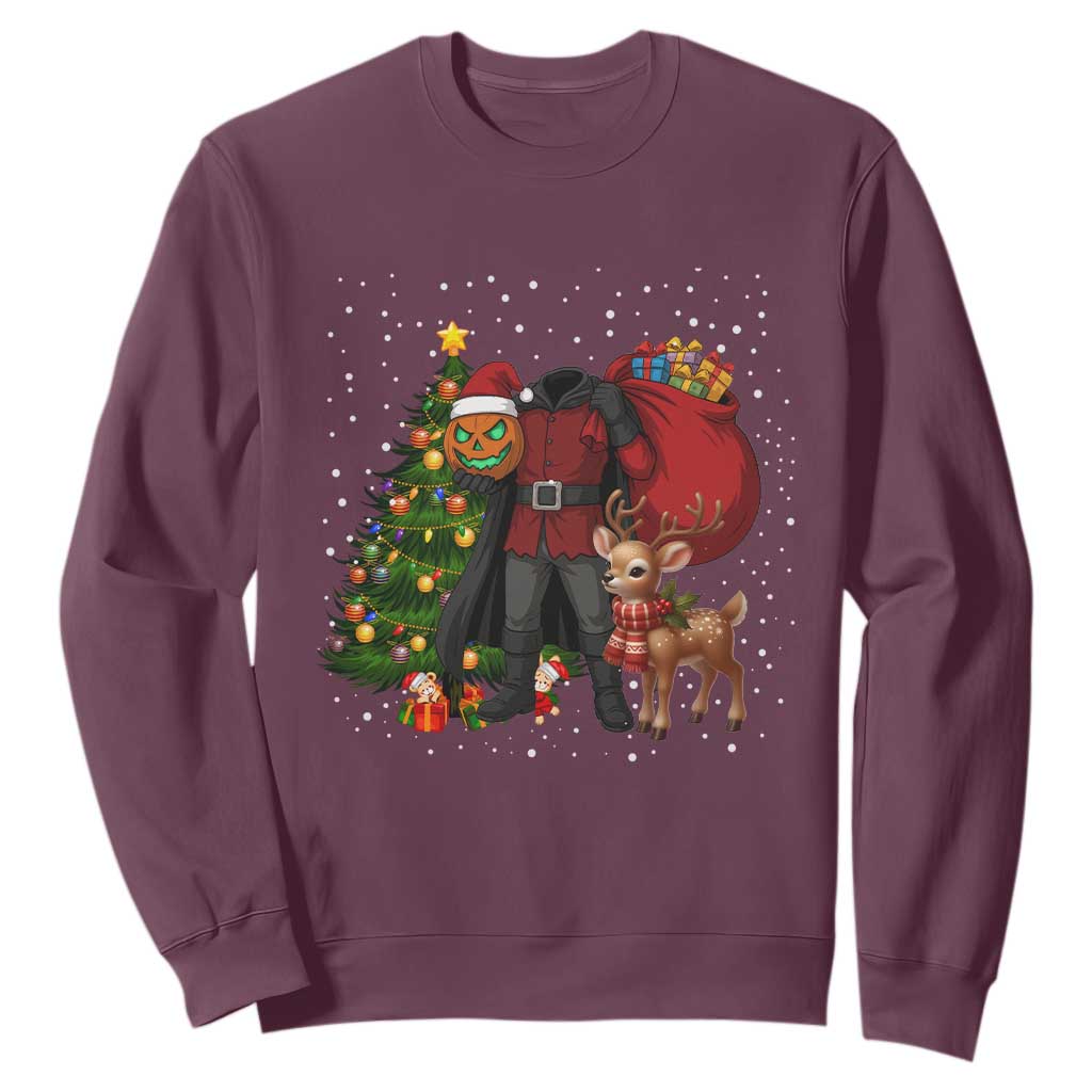 Headless Horseman Santa Sweatshirt Funny Christmas Mashup Gift TS12 Maroon Print Your Wear