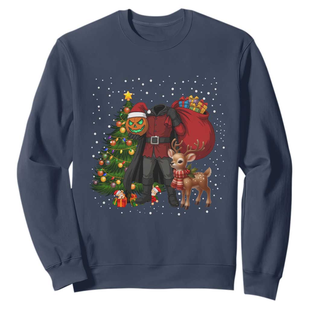 Headless Horseman Santa Sweatshirt Funny Christmas Mashup Gift TS12 Navy Print Your Wear