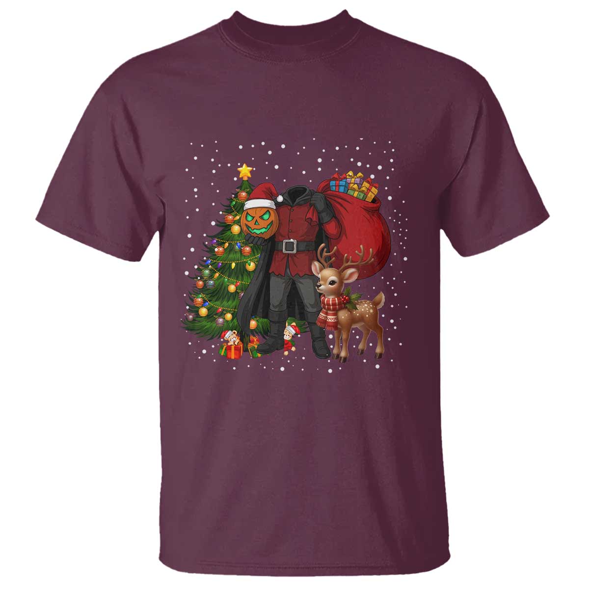 Headless Horseman Santa T Shirt Funny Christmas Mashup Gift TS12 Maroon Print Your Wear
