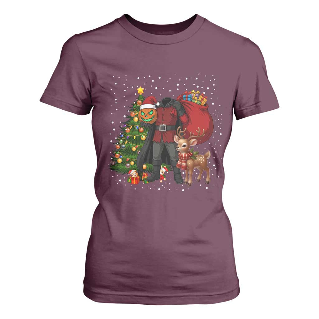Headless Horseman Santa T Shirt For Women Funny Christmas Mashup Gift TS12 Maroon Print Your Wear