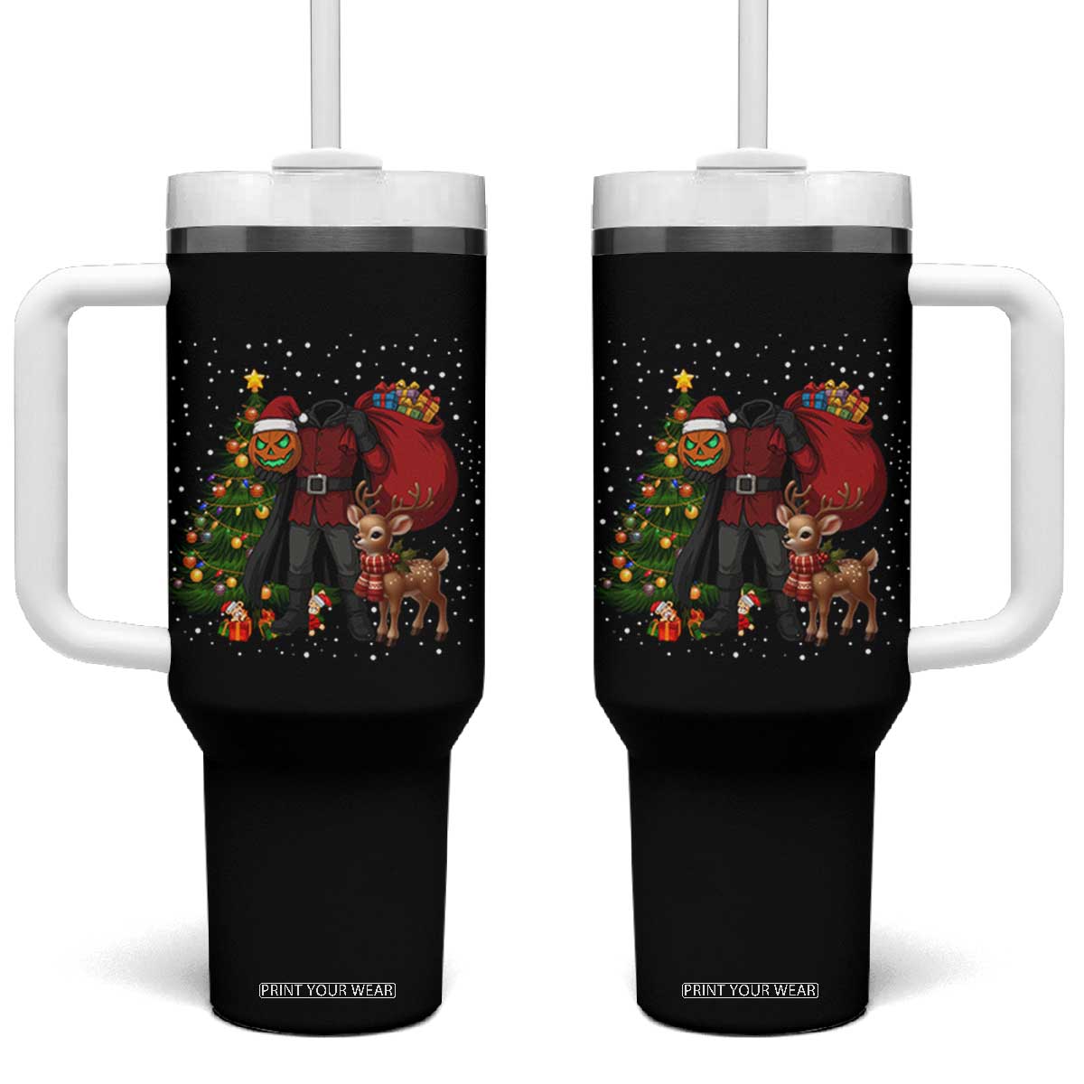 Headless Horseman Santa Tumbler With Handle Funny Christmas Mashup Gift TS12 One Size: 40 oz Black Print Your Wear