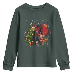 Headless Horseman Santa Youth Sweatshirt Funny Christmas Mashup Gift TS12 Dark Forest Green Print Your Wear