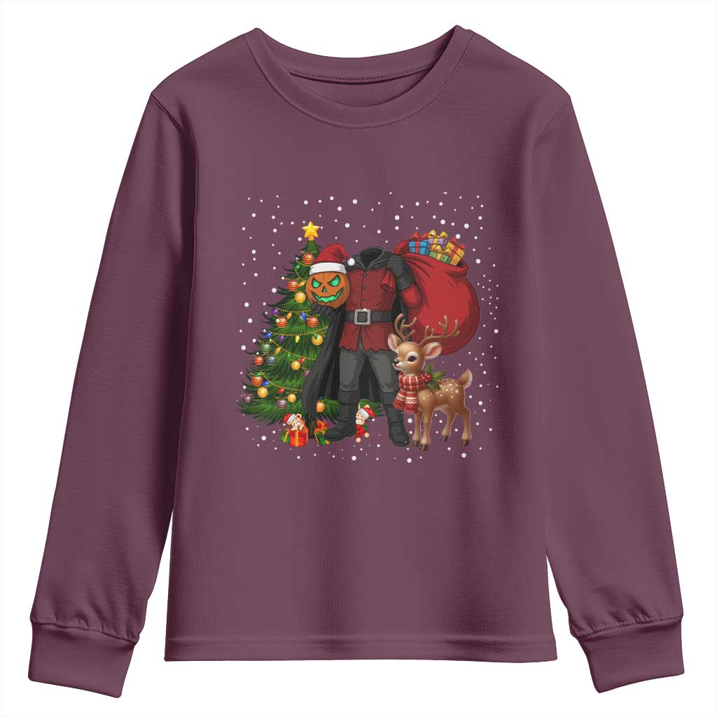 Headless Horseman Santa Youth Sweatshirt Funny Christmas Mashup Gift TS12 Maroon Print Your Wear