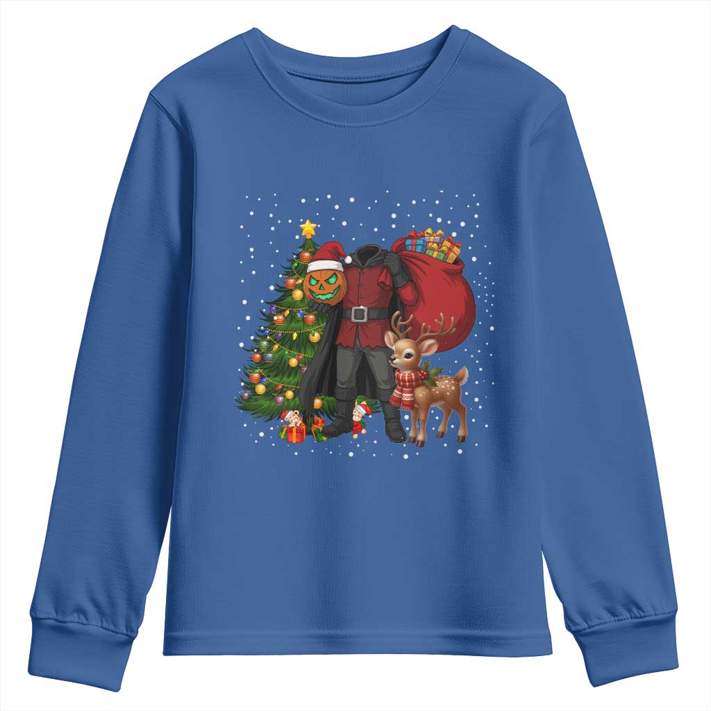 Headless Horseman Santa Youth Sweatshirt Funny Christmas Mashup Gift TS12 Royal Blue Print Your Wear