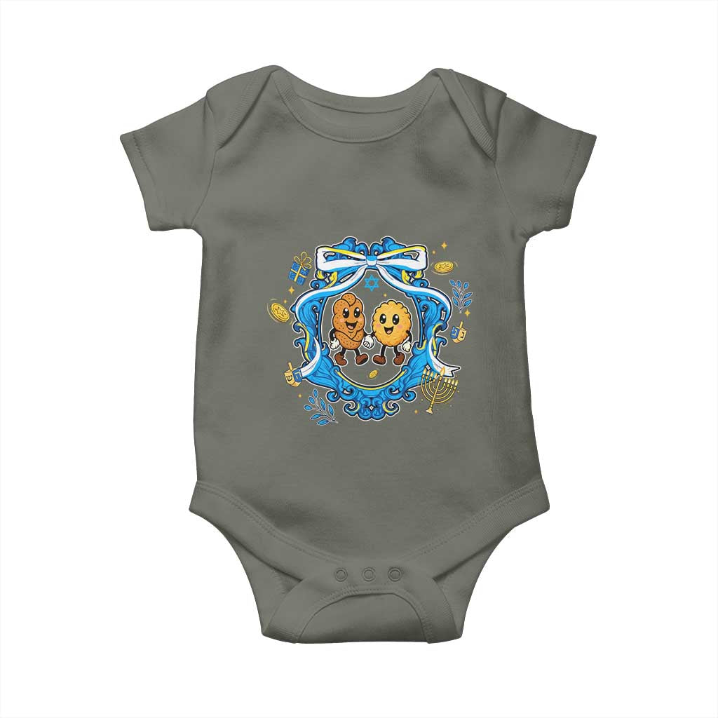 Funny Hanukkah Baby Onesie Challah And Latke Cute Food Lover Gift TS12 Military Green Print Your Wear