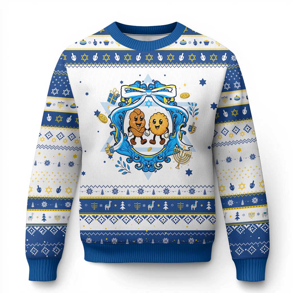 Funny Chanukkah Hanukkah Ugly Sweater Challah And Latke Cute Food Lover Gift TS12 White Royal Blue Print Your Wear