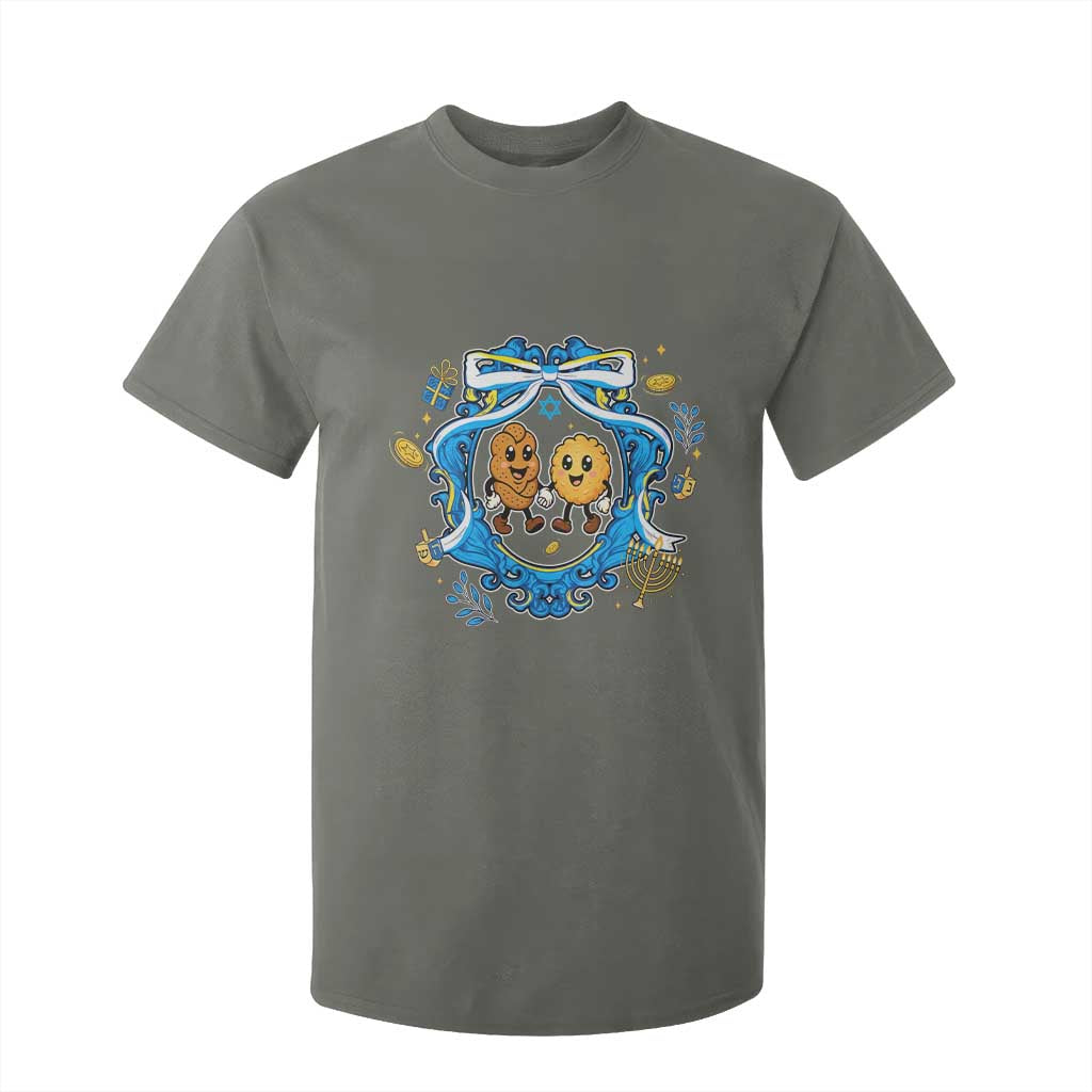 Funny Hanukkah T Shirt For Kid Challah And Latke Cute Food Lover Gift TS12 Military Green Print Your Wear
