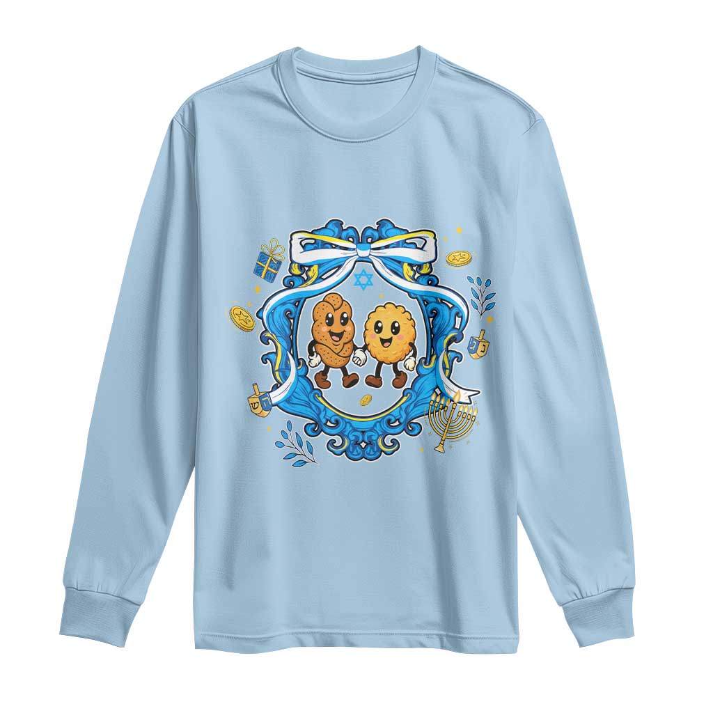 Funny Hanukkah Long Sleeve Shirt Challah And Latke Cute Food Lover Gift TS12 Light Blue Print Your Wear