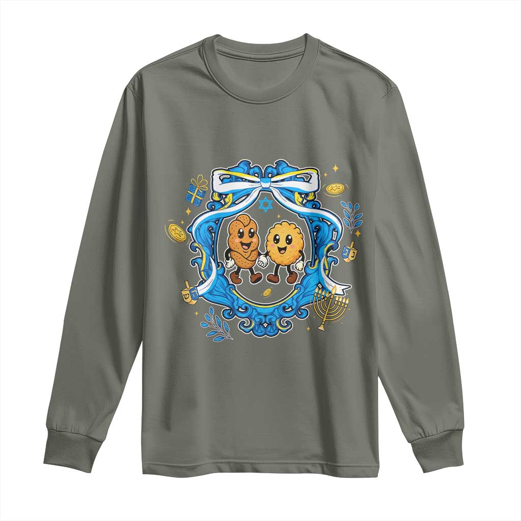Funny Hanukkah Long Sleeve Shirt Challah And Latke Cute Food Lover Gift TS12 Military Green Print Your Wear