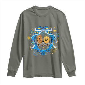 Funny Hanukkah Long Sleeve Shirt Challah And Latke Cute Food Lover Gift TS12 Military Green Print Your Wear
