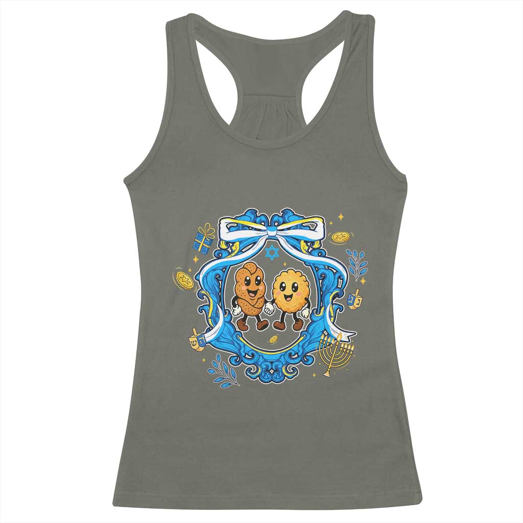 Funny Hanukkah Racerback Tank Top Challah And Latke Cute Food Lover Gift TS12 Military Green Print Your Wear