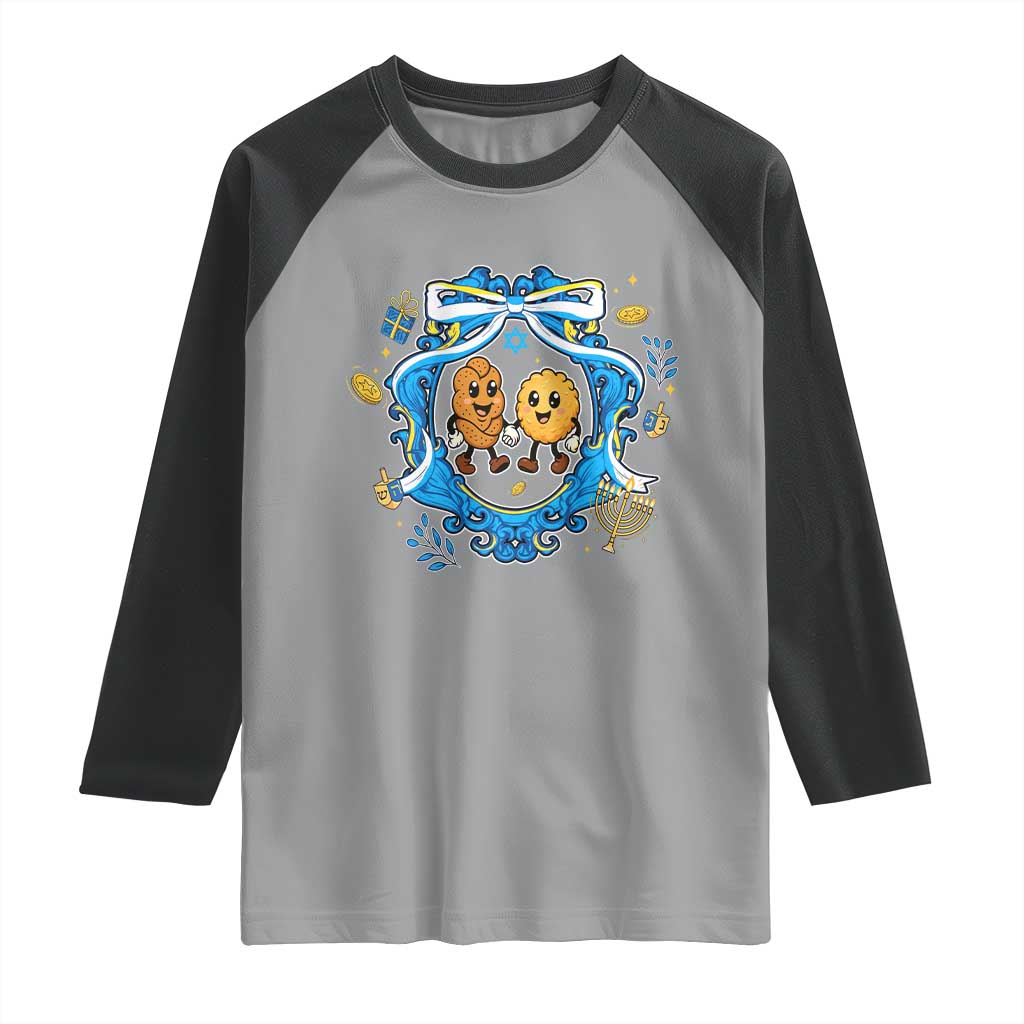 Funny Hanukkah Raglan Shirt Challah And Latke Cute Food Lover Gift TS12 Sport Gray Black Print Your Wear