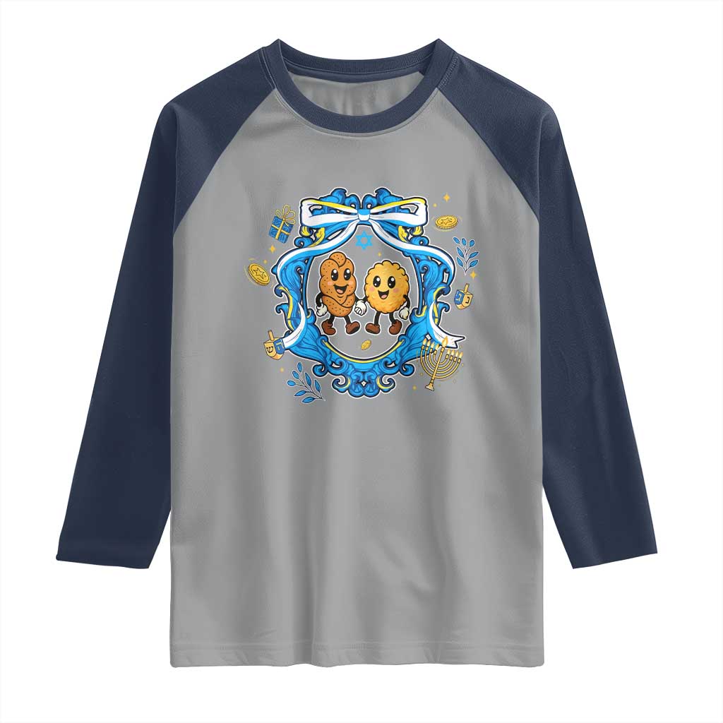 Funny Hanukkah Raglan Shirt Challah And Latke Cute Food Lover Gift TS12 Sport Gray Navy Print Your Wear
