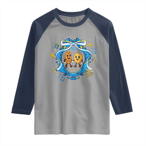 Funny Hanukkah Raglan Shirt Challah And Latke Cute Food Lover Gift TS12 Sport Gray Navy Print Your Wear