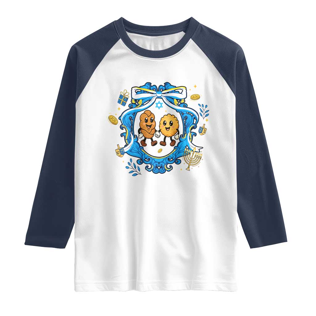 Funny Hanukkah Raglan Shirt Challah And Latke Cute Food Lover Gift TS12 White Navy Print Your Wear