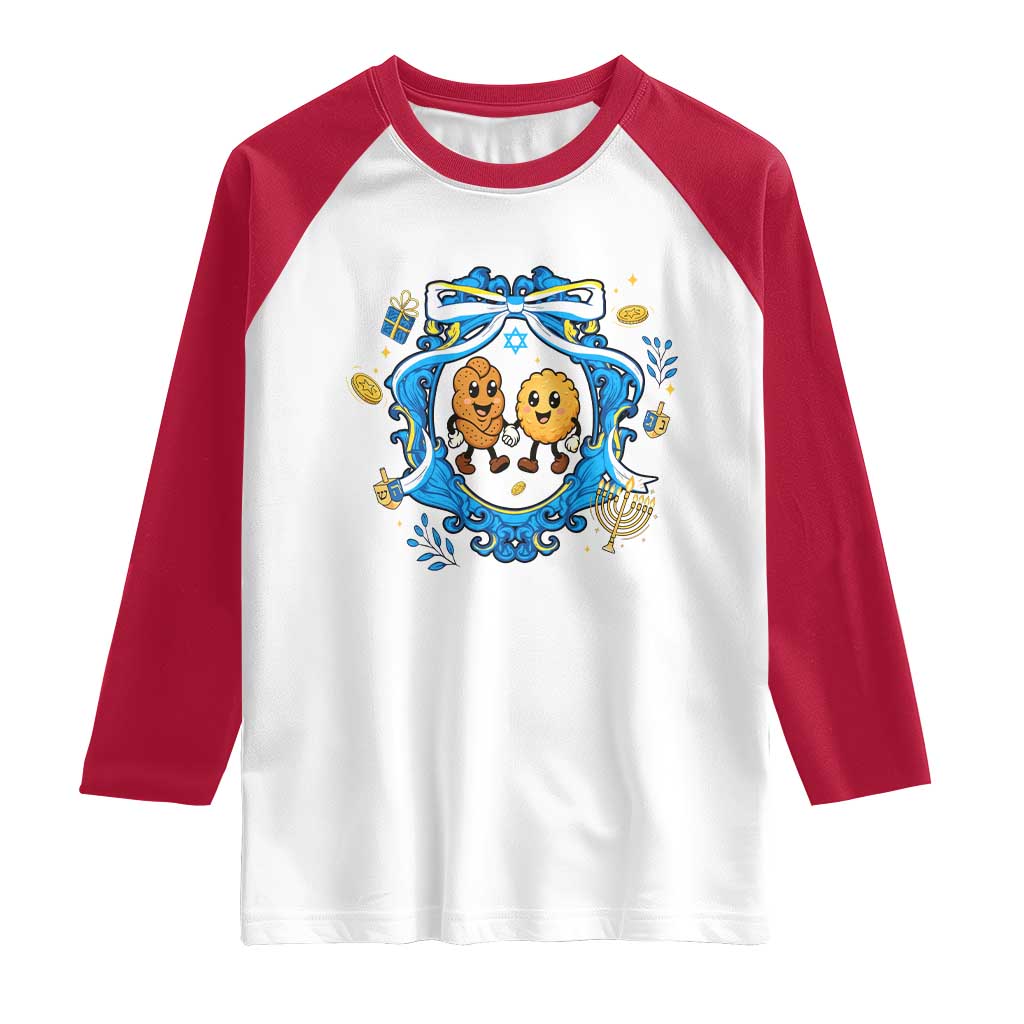 Funny Hanukkah Raglan Shirt Challah And Latke Cute Food Lover Gift TS12 White Red Print Your Wear
