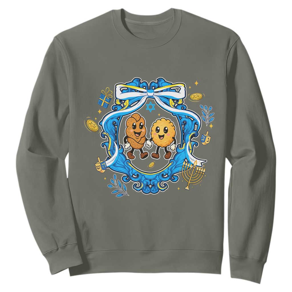 Funny Hanukkah Sweatshirt Challah And Latke Cute Food Lover Gift TS12 Military Green Print Your Wear