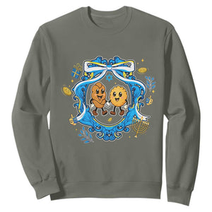 Funny Hanukkah Sweatshirt Challah And Latke Cute Food Lover Gift TS12 Military Green Print Your Wear