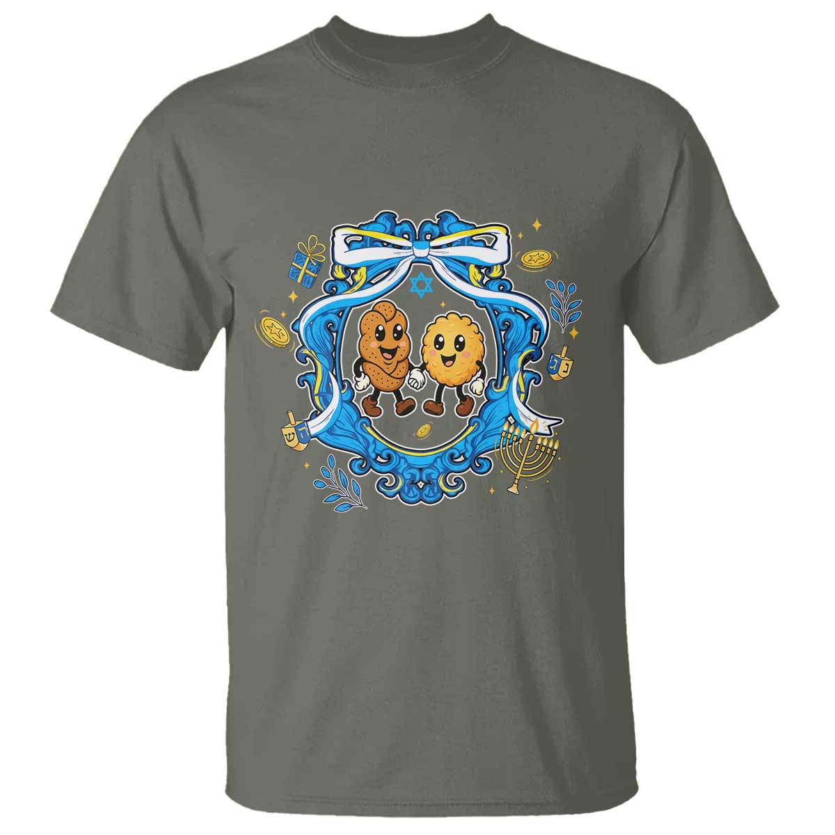 Funny Hanukkah T Shirt Challah And Latke Cute Food Lover Gift TS12 Military Green Print Your Wear