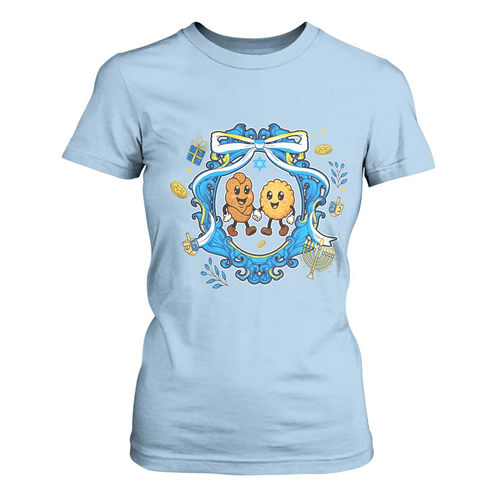 Funny Hanukkah T Shirt For Women Challah And Latke Cute Food Lover Gift TS12 Light Blue Print Your Wear