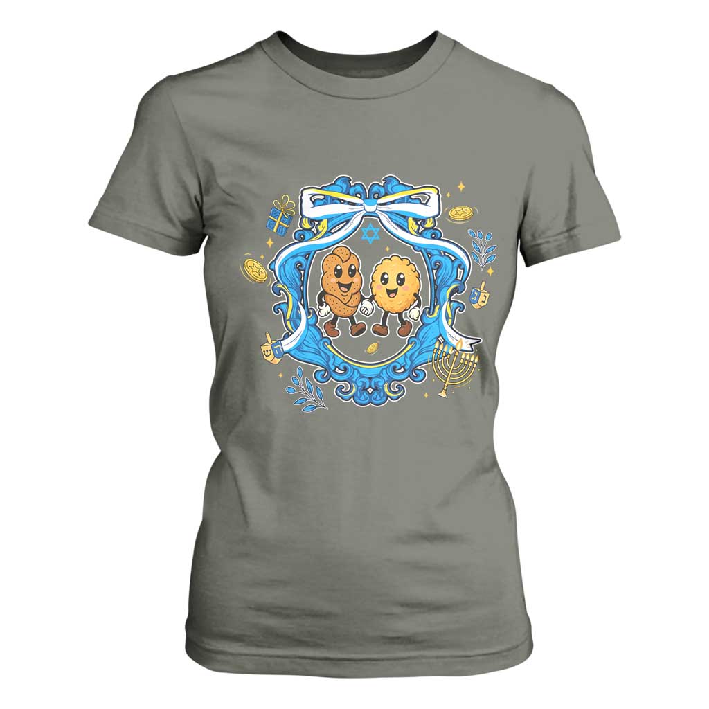 Funny Hanukkah T Shirt For Women Challah And Latke Cute Food Lover Gift TS12 Military Green Print Your Wear