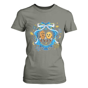 Funny Hanukkah T Shirt For Women Challah And Latke Cute Food Lover Gift TS12 Military Green Print Your Wear