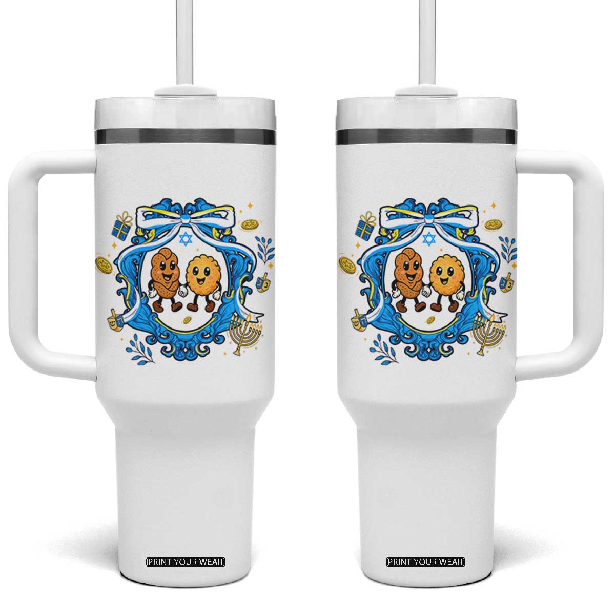 Funny Hanukkah Tumbler With Handle Challah And Latke Cute Food Lover Gift TS12 One Size: 40 oz White Print Your Wear