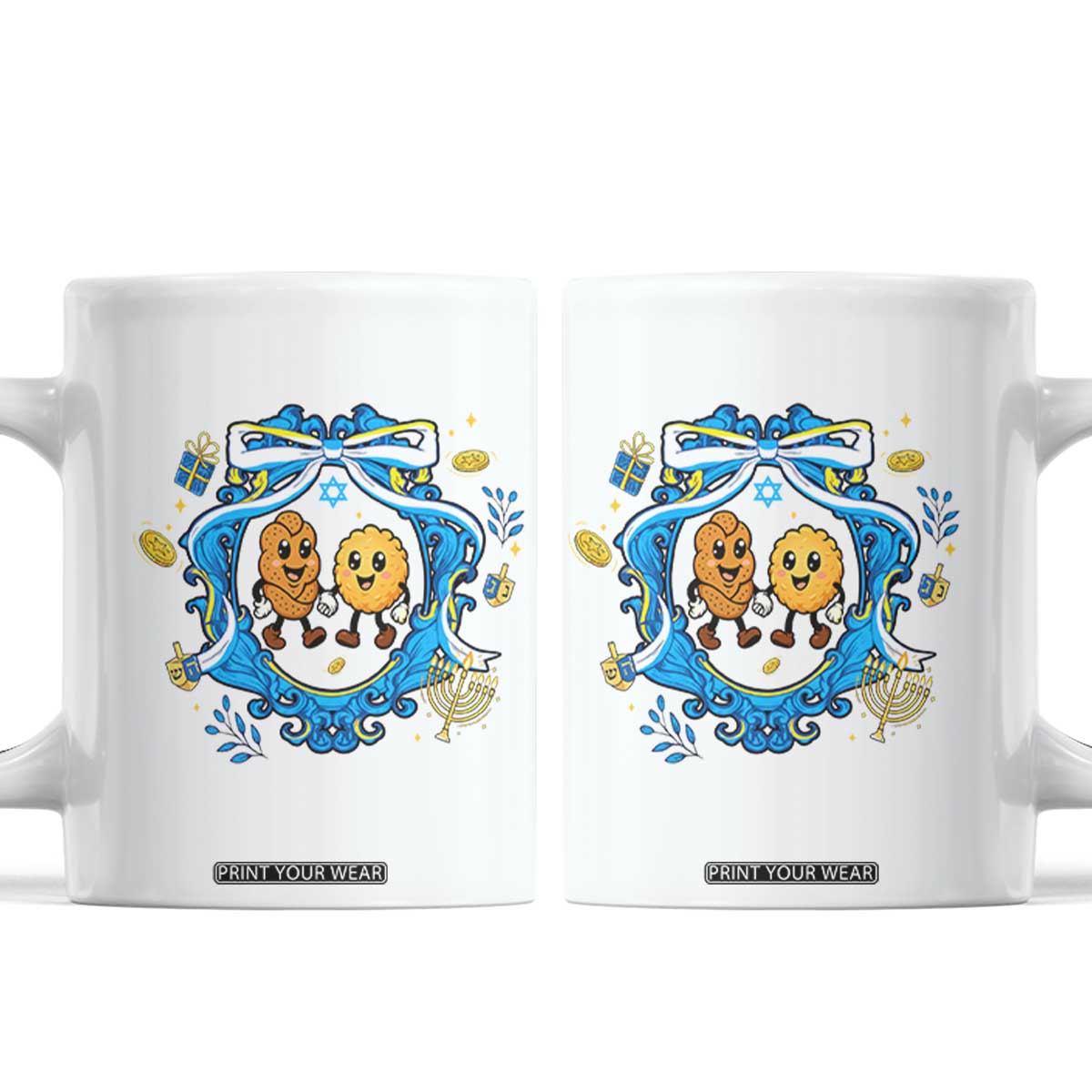 Funny Hanukkah Coffee Mug Challah And Latke Cute Food Lover Gift TS12 White Print Your Wear