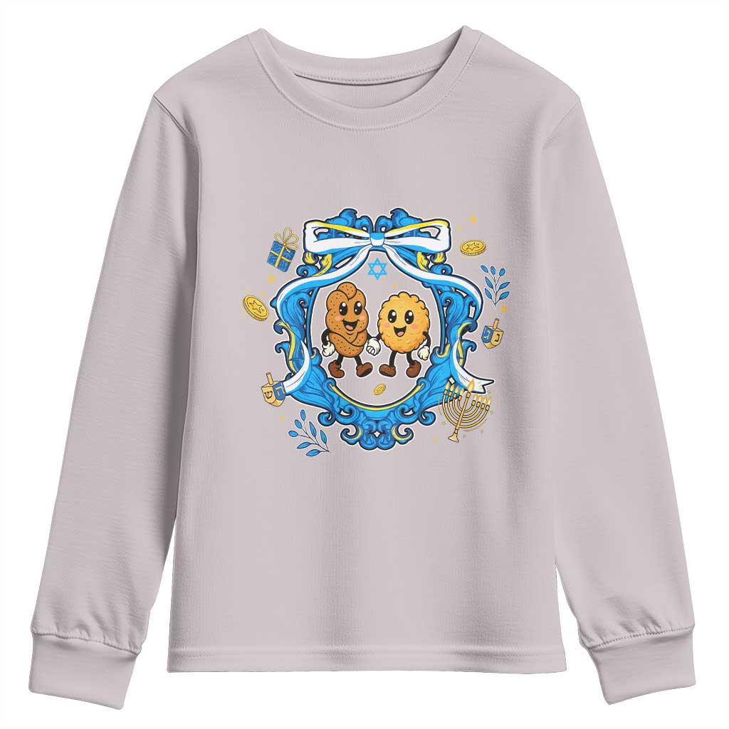 Funny Hanukkah Youth Sweatshirt Challah And Latke Cute Food Lover Gift TS12 Ice Gray Print Your Wear
