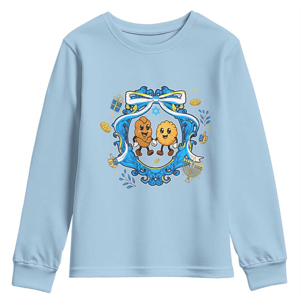 Funny Hanukkah Youth Sweatshirt Challah And Latke Cute Food Lover Gift TS12 Light Blue Print Your Wear