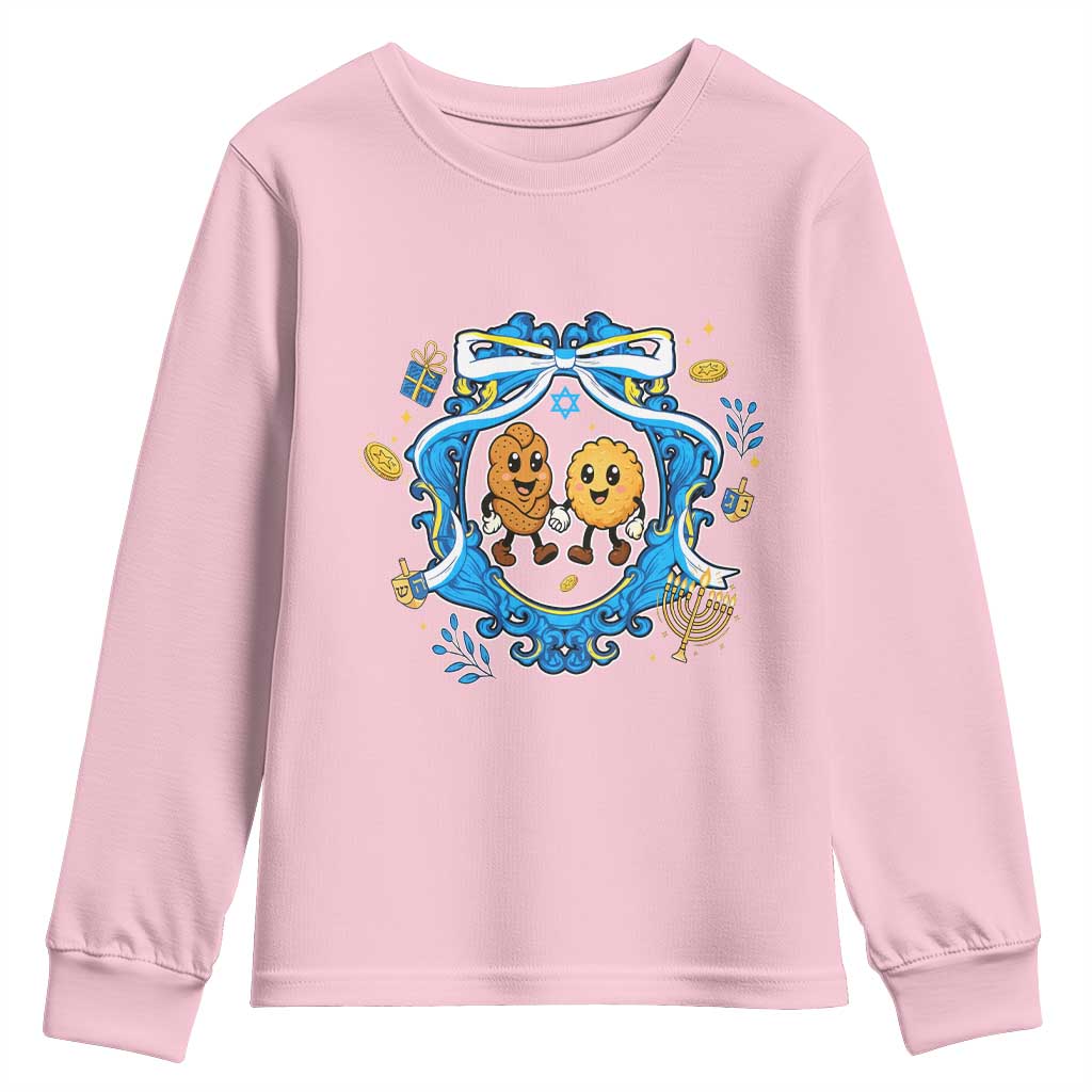 Funny Hanukkah Youth Sweatshirt Challah And Latke Cute Food Lover Gift TS12 Light Pink Print Your Wear