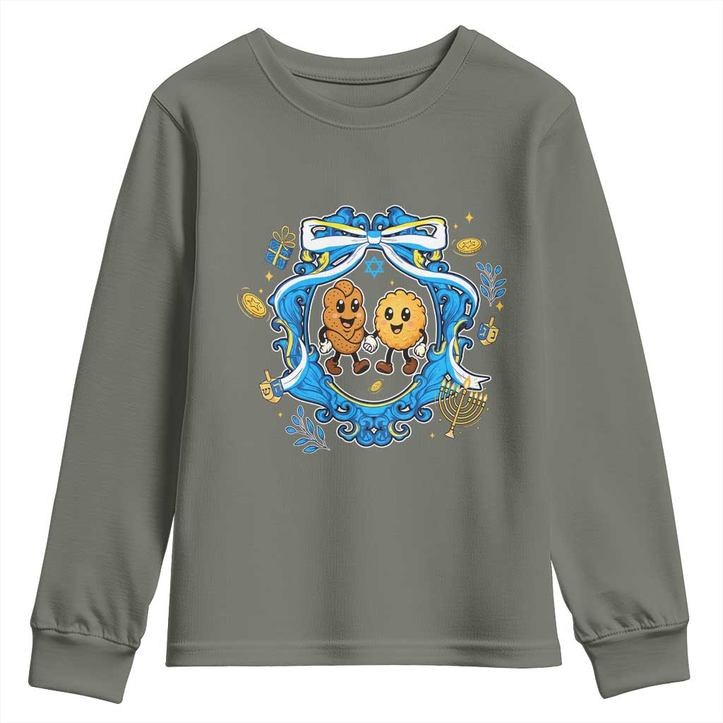 Funny Hanukkah Youth Sweatshirt Challah And Latke Cute Food Lover Gift TS12 Military Green Print Your Wear